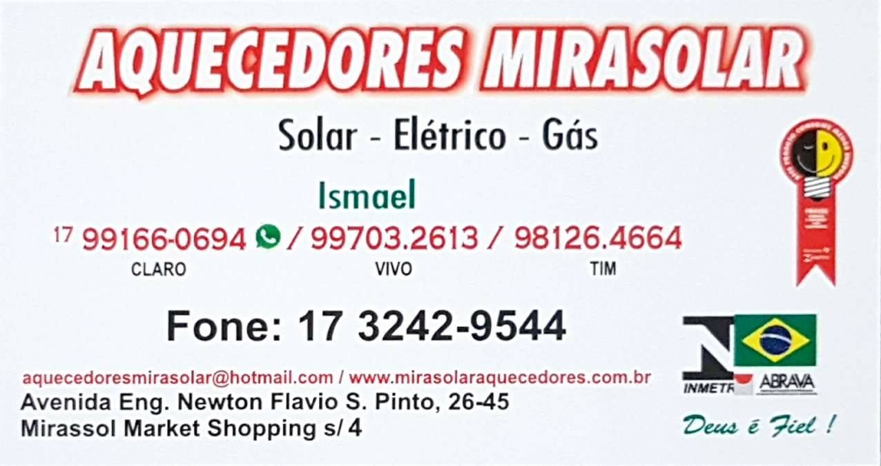 Aquecedores Mira Solar Mirassol - Área 17 - Seu guia de empresas em São José do Rio Preto e região.