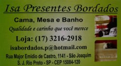 Isa Presentes Bordados - Área 17 - Seu guia de empresas em São José do Rio Preto e região.