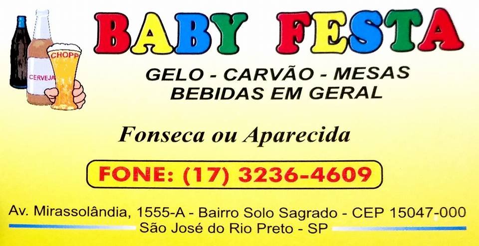 Baby Festa Bebidas em Geral São José do Rio Preto 24 Horas - Área 17 - Seu guia de empresas em São José do Rio Preto e região.
