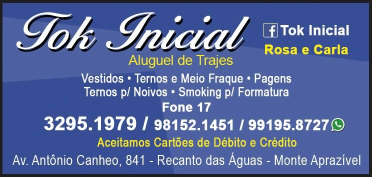 Tok Inicial Aluguel de Trajes Rosa e Carla Smoking Monte Aprazível - Área 17 - Seu guia de empresas em São José do Rio Preto e região.