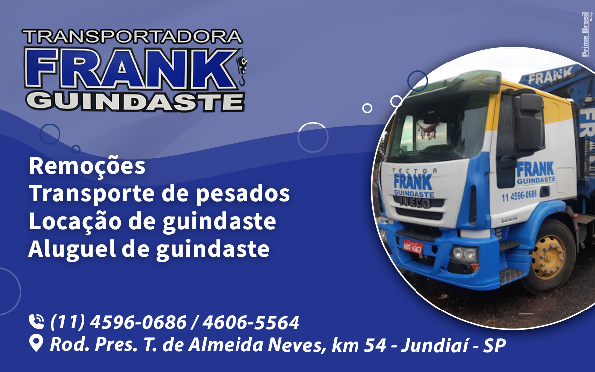 Frank Guindaste - Transportes de Pesados, Remoção, Locação e Aluguel de Guindastes em Jarinu-SP - Área 17 - Seu guia de empresas em São José do Rio Preto e região.