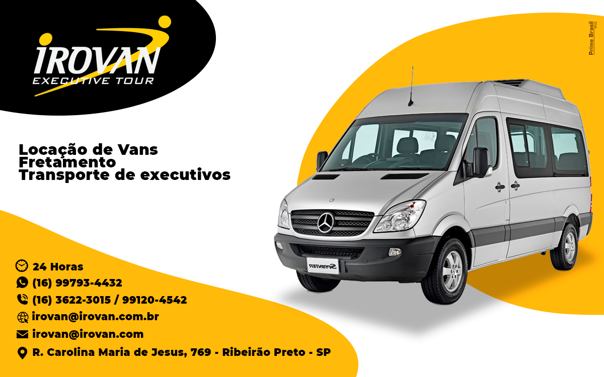 Irovan Executive Tour - Fretamento e Locações de Vans em Jardinópolis-SP - Área 17 - Seu guia de empresas em São José do Rio Preto e região.