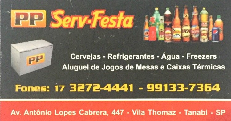 PP Serv Festa Aluguel de Mesas Caixas Térmicas Freezers Carvão Gelo Tanabi - Área 17 - Seu guia de empresas em São José do Rio Preto e região.