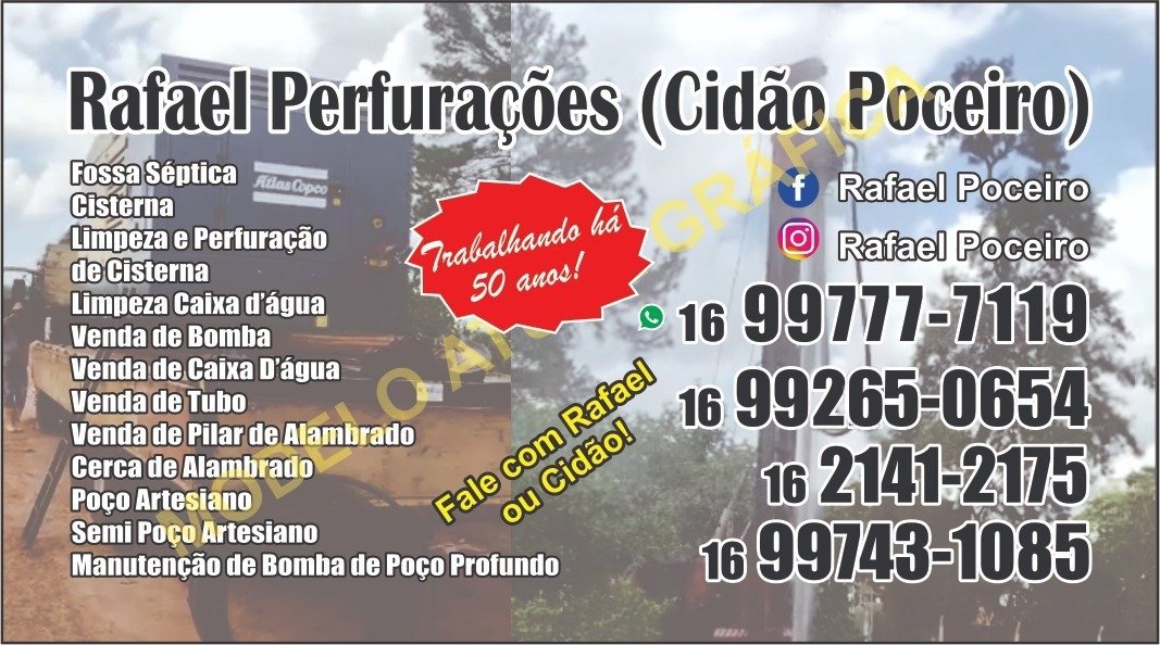 Rafael Perfurações (Cidão Poceiro) Ibitinga - Área 17 - Seu guia de empresas em São José do Rio Preto e região.