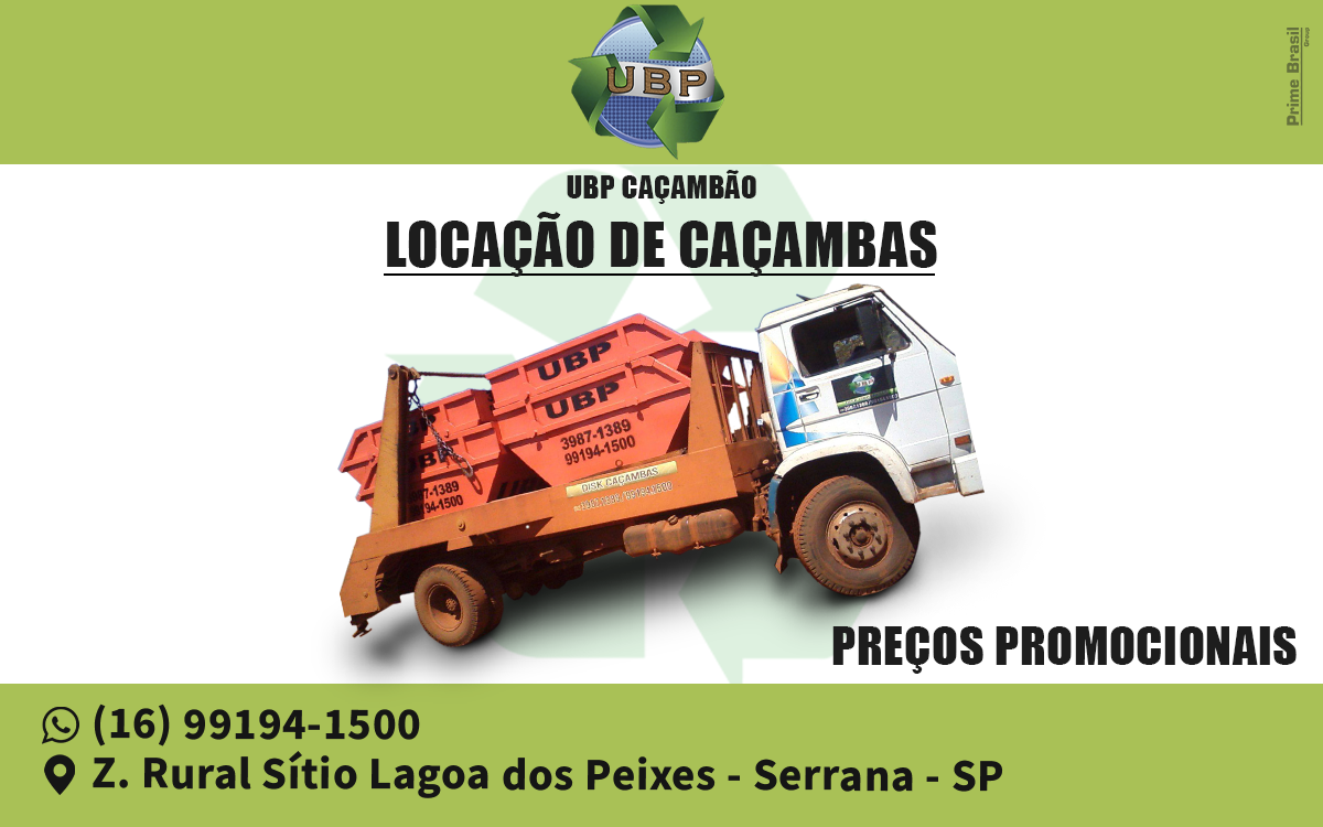 UBP Gerenciamento de Resíduos Descarte de Entulhos Brodowski - Área 17 - Seu guia de empresas em São José do Rio Preto e região.