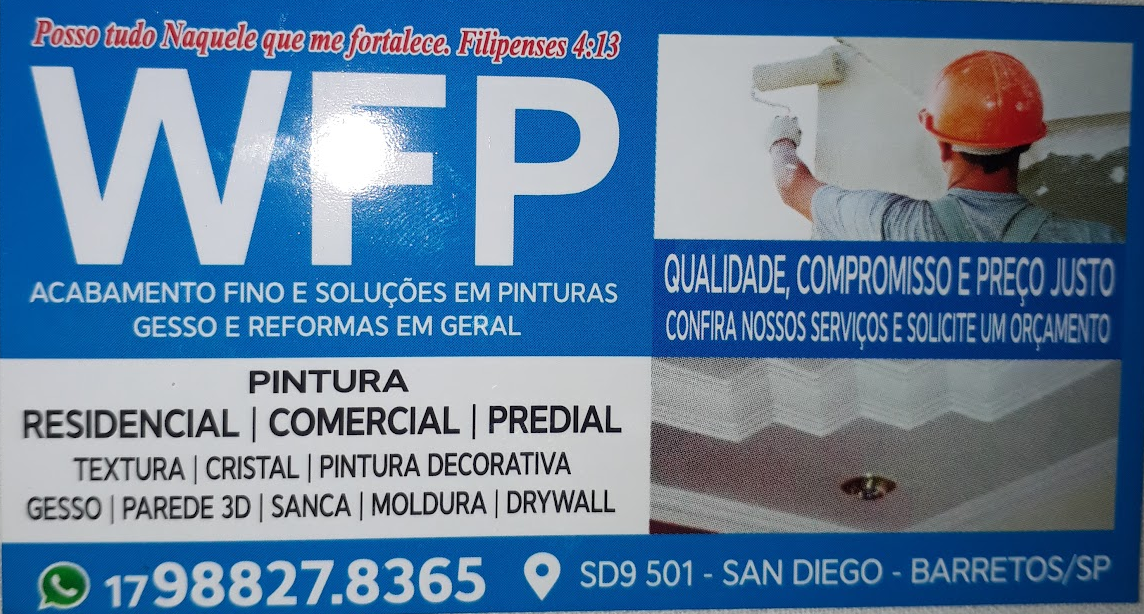 WFP Pinturas, Gesso e Reformas em Geral Bebedouro - Área 17 - Seu guia de empresas em São José do Rio Preto e região.